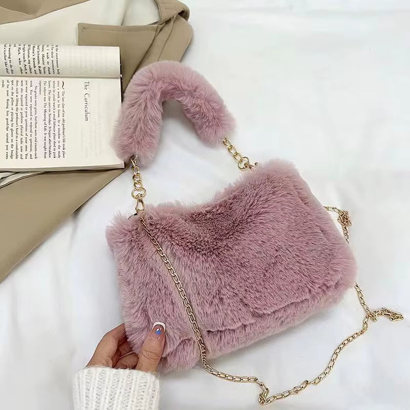 Autumn and Winter Plush Handbag for Woman New Small Chain Crossbody Bag Fashion Small Square Bag Single Shoulder Bag