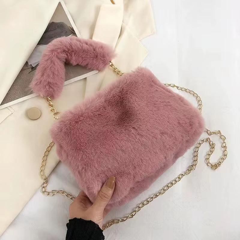 Autumn and Winter Plush Handbag for Woman New Small Chain Crossbody Bag Fashion Small Square Bag Single Shoulder Bag