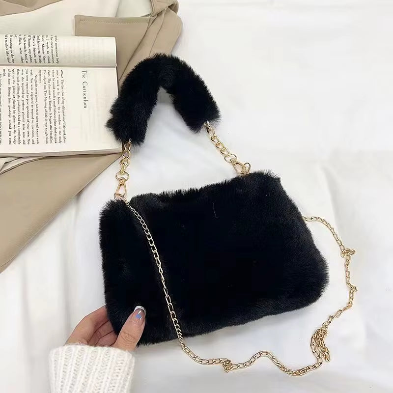 Autumn and Winter Plush Handbag for Woman New Small Chain Crossbody Bag Fashion Small Square Bag Single Shoulder Bag