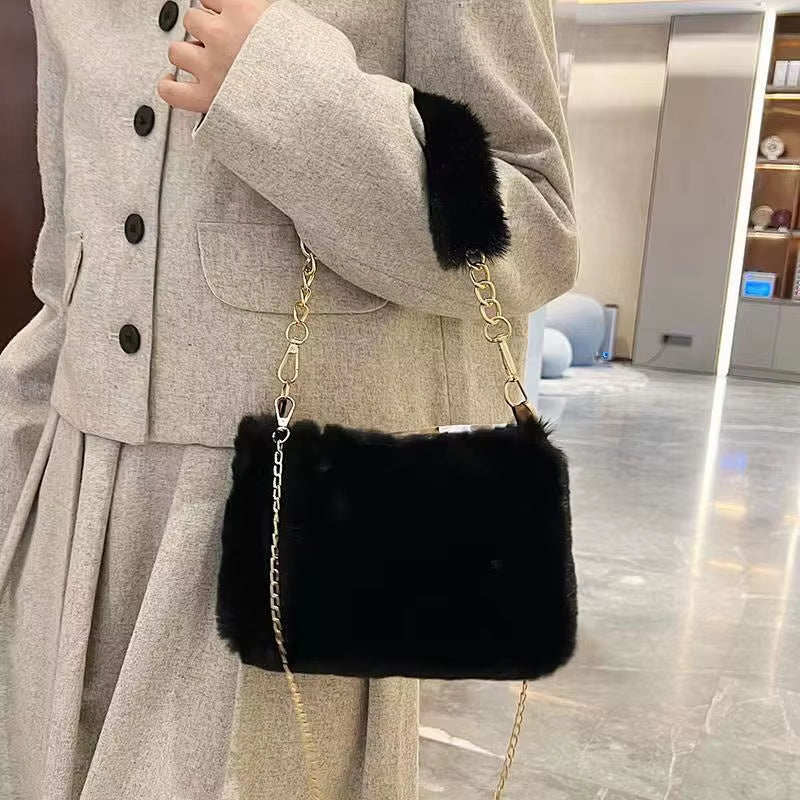 Autumn and Winter Plush Handbag for Woman New Small Chain Crossbody Bag Fashion Small Square Bag Single Shoulder Bag
