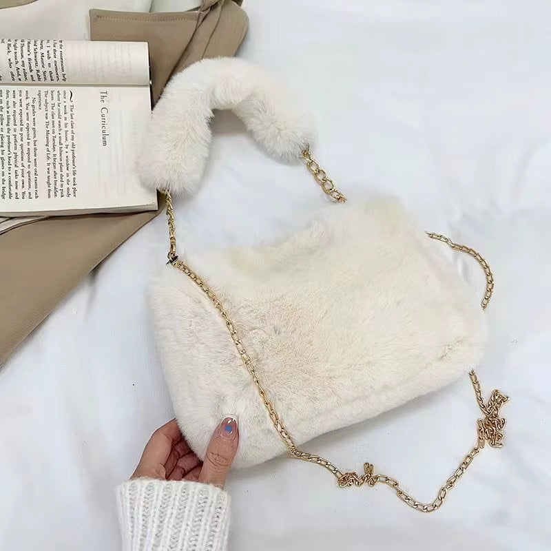 Autumn and Winter Plush Handbag for Woman New Small Chain Crossbody Bag Fashion Small Square Bag Single Shoulder Bag