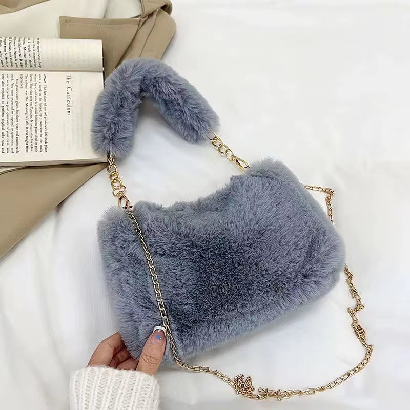 Autumn and Winter Plush Handbag for Woman New Small Chain Crossbody Bag Fashion Small Square Bag Single Shoulder Bag