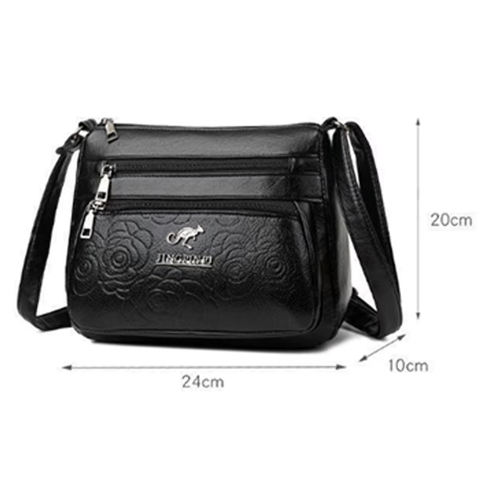 Leisure PU Leather Buying Vegetable Bag Large Capacity Multi-Layer Shoulder Messenger Bag Black Crossbody Bag Woman